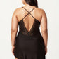 Plus Size Lace Panel Slip Nightgown with Adjustable Spaghetti Straps V Neck Asymmetrical Hem Sleepwear