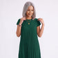 Crew Neck Short Sleeve Accordion Pleated Midi Dress