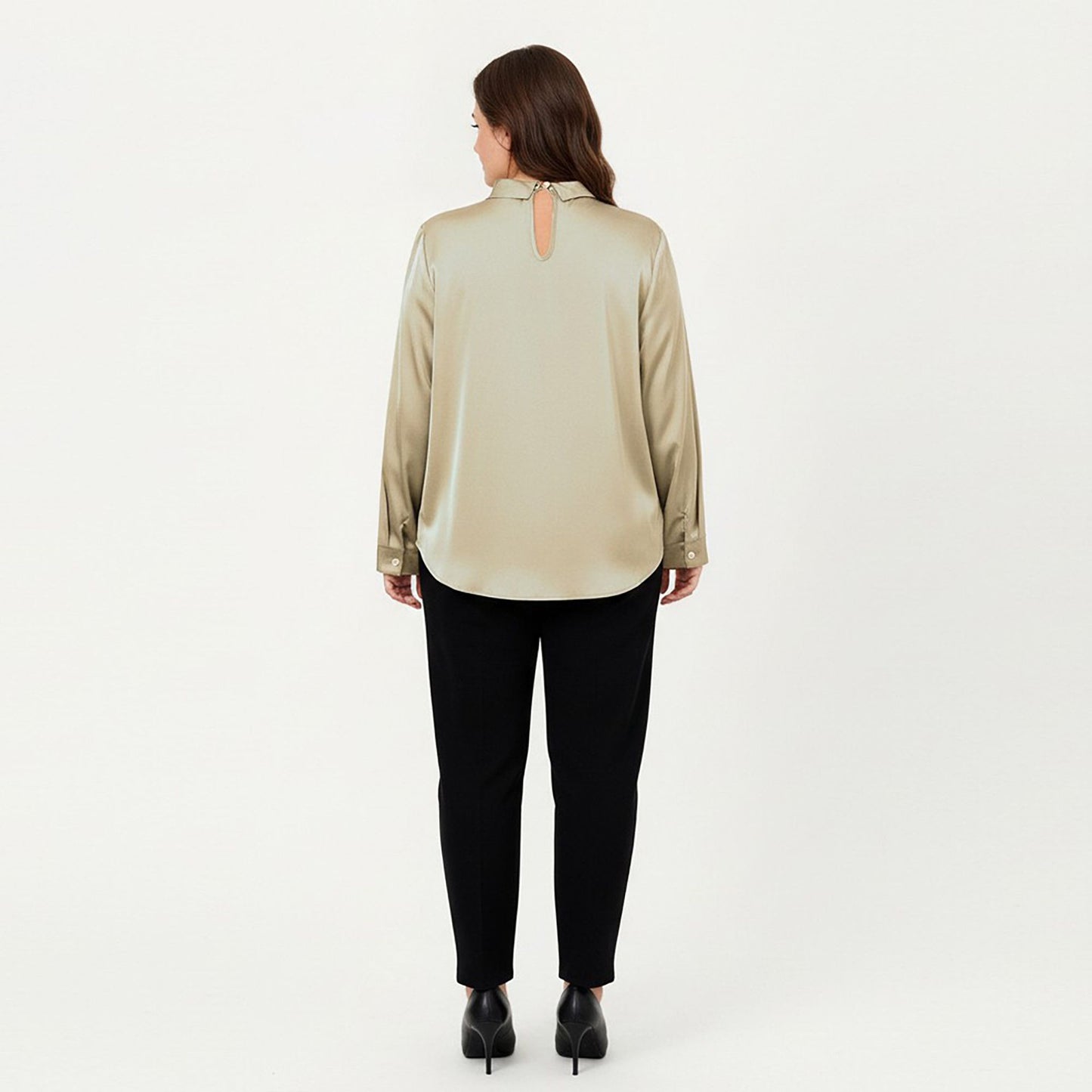 Plus Size Long Sleeve Blouse with Tie Neck Detail Relaxed Fit Silky Smooth Fabric