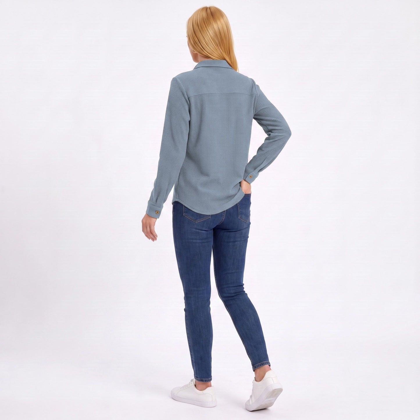 Textured Button Front Long Sleeve Shirt with Chest Pocket