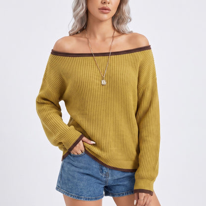 Contrast Trim Off Shoulder Long Sleeve Knit Sweater