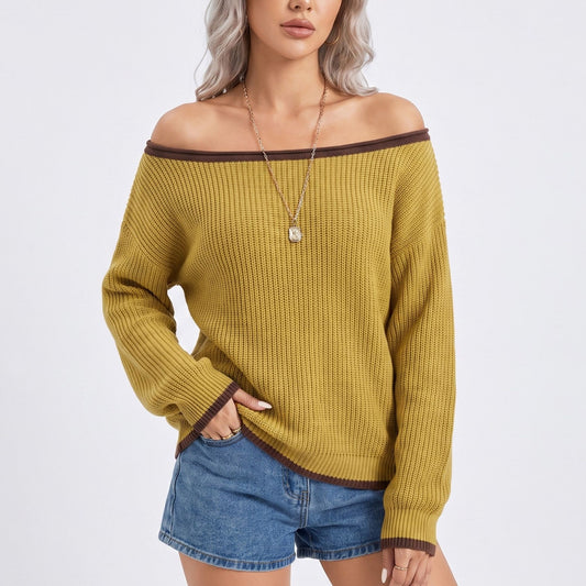 Contrast Trim Off Shoulder Long Sleeve Knit Sweater