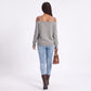 Cold Shoulder Strap Argyle Textured Long Sleeve Knit Sweater