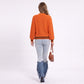 Cutout V Neck Cable Knit Long Sleeve Sweater with Contrast Stripe Trim