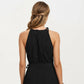Sleeveless Halter Midi Dress with Pleated Skirt and Waist Tie