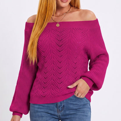 Off Shoulder Pointelle Knit Long Sleeve Sweater
