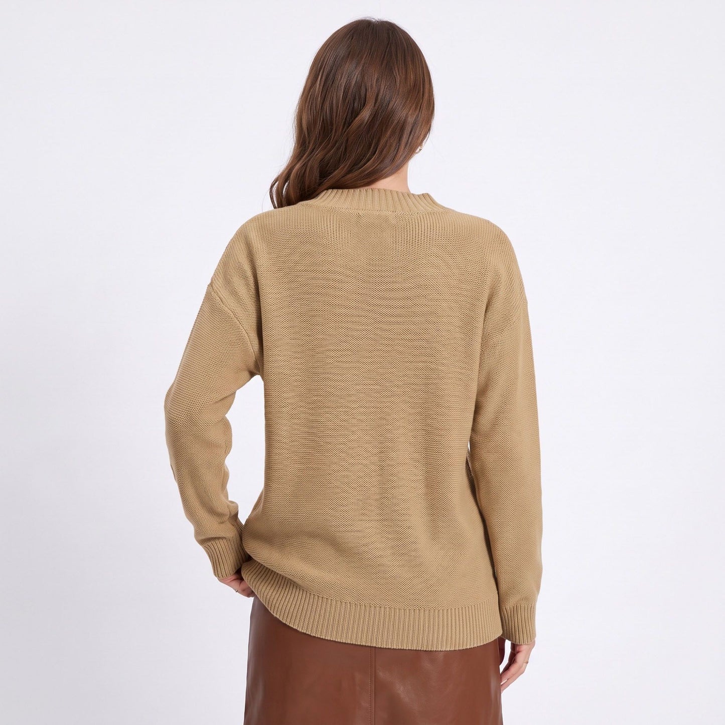 Long Sleeve V Neck Knit Pullover Sweater with Button Detail