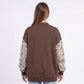 Camo Sleeve Mock Neck Long Sleeve Pullover Sweatshirt