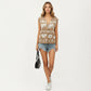 Sleeveless Floral Knit Vest Top with V-Neck Front and Button Detail