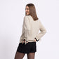 Contrast Trim Crewneck Sweater with Bow Tie Cuffs