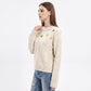 Floral Embroidered Cable Knit Crewneck Sweater
