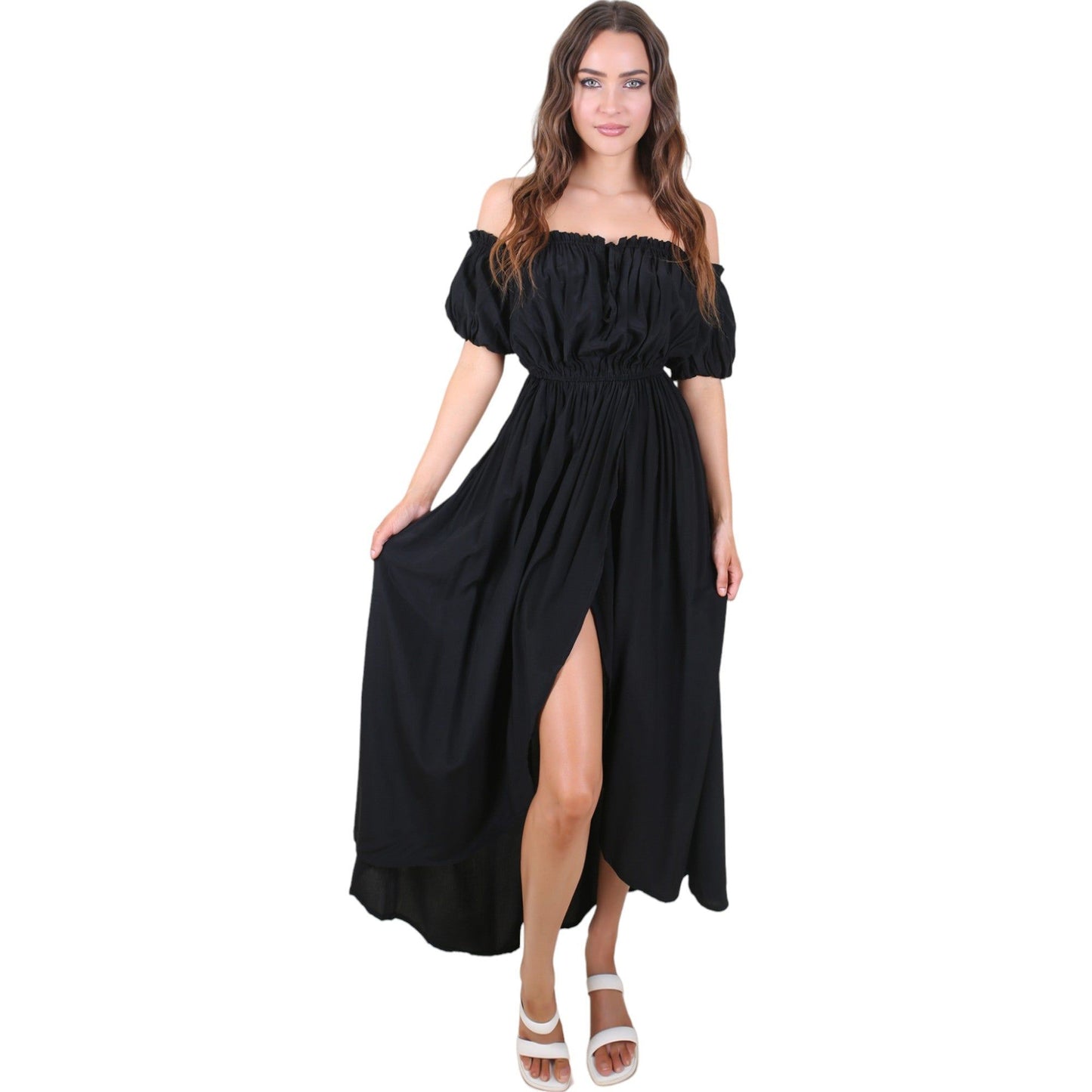 Casual Boho Lantern Sleeve Off Shoulder Fairy Midi Dress