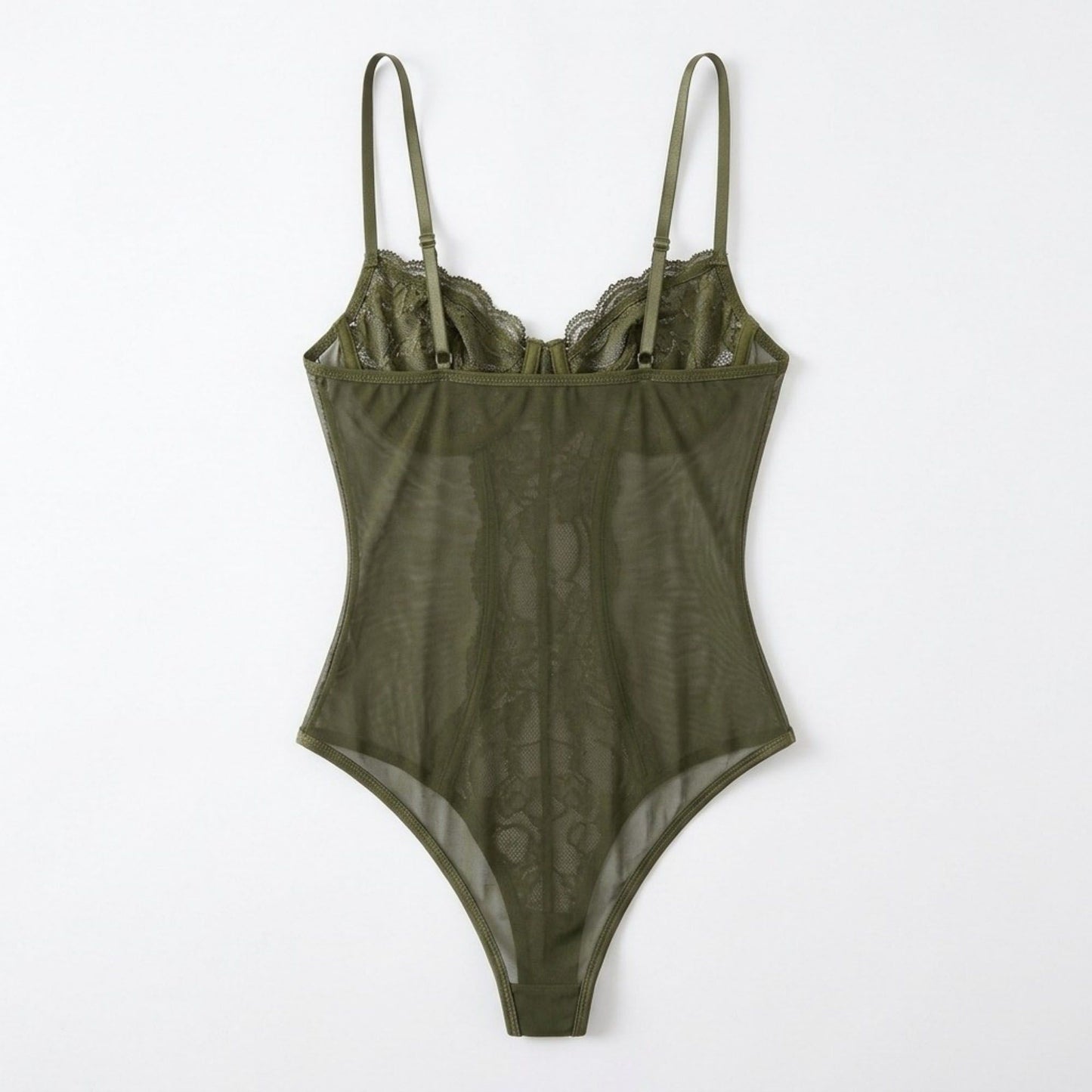 Floral Lace Mesh Bodysuit with Underwire Cups and Adjustable Straps