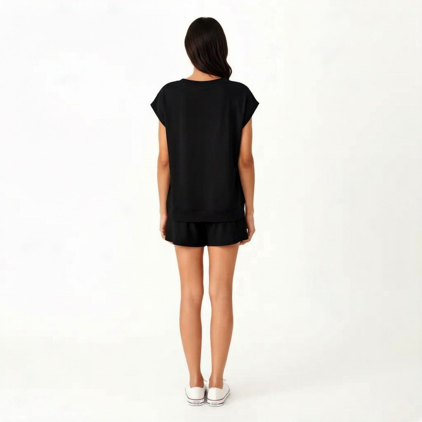 2-Piece Set Short Sleeve V Neck Top and Drawstring Shorts with Pockets Relaxed Fit Lounge Set