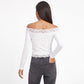 Off-the-Shoulder Lace Trim Long Sleeve Crop Top