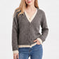 Contrast Trim Layered V Neck Button Front Cardigan
