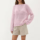 Women's Lightweight Open Knit Long Sleeve Sweater Top with Relaxed Fit and Subtle Sheer Texture