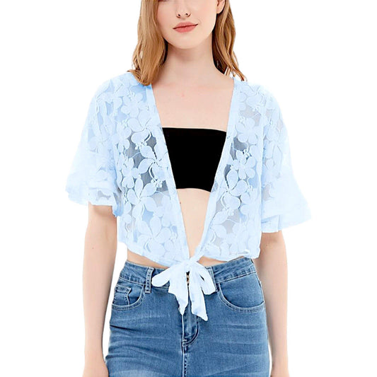 Crochet Floral Lace Short Sleeve Cropped Shrug