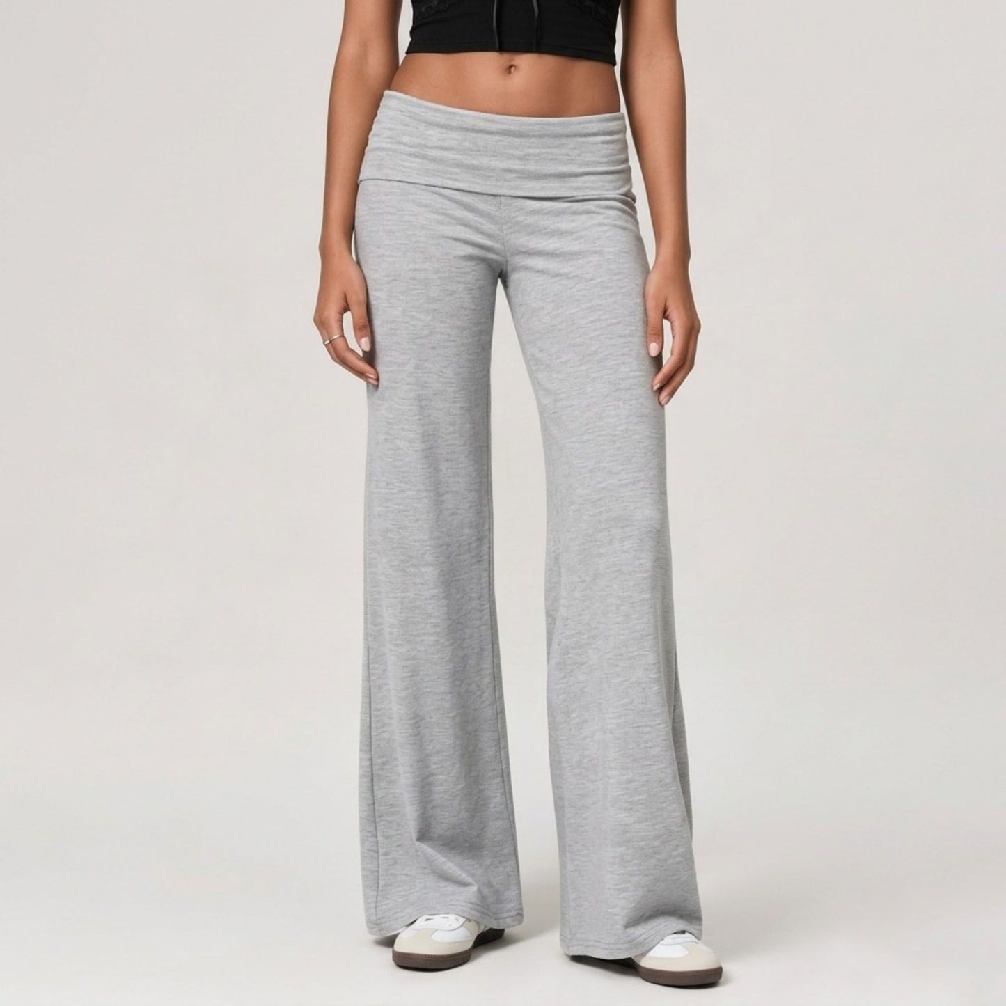 Foldover Waistband Wide-Leg Lounge Trousers
