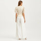 Short Sleeve Blouse with Floral Lace Cape Overlay and Embroidered Neckline
