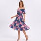 Tropical Floral Square Neck Smocked Waist Midi Dress