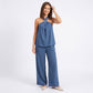 2-Piece Set Halter Ring Top and Wide Leg Pants Matching Outfit