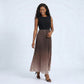 Sleeveless High Neck Pleated Ombre A-Line Maxi Dress with Flowy Skirt