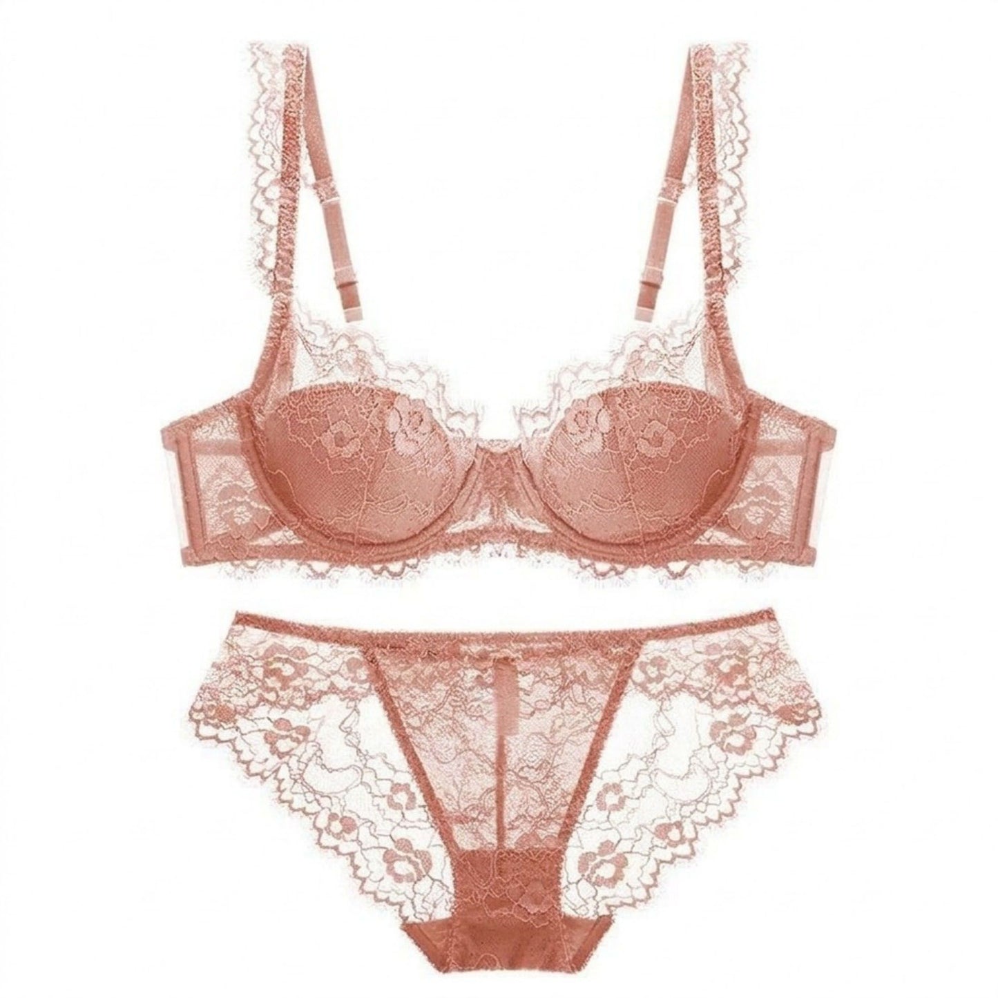 2 Piece Floral Lace Underwire Bra and Panty Lingerie Set