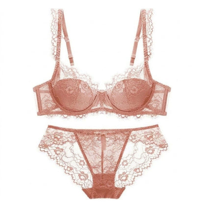 2 Piece Floral Lace Underwire Bra and Panty Lingerie Set