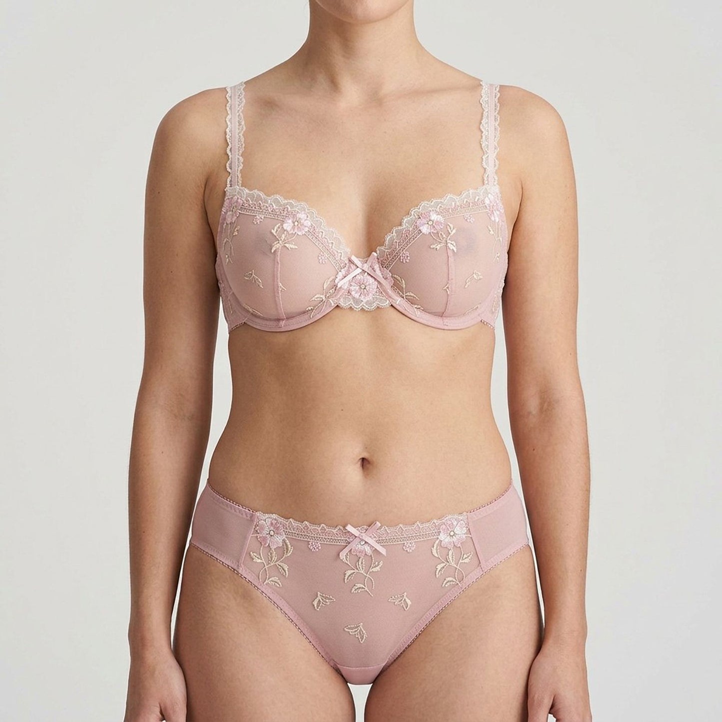 Delicate Floral Embroidered Sheer Lace Underwire Bra and Panty Set