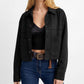 Cropped Button Front Shirt Jacket with Patch Pockets