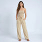 High Rise Drawstring Wide Leg Utility Pants with Patch Pockets