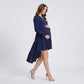 Maternity V Neck High Low Mini Dress with Long Sleeves and Tiered Hem