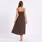Smocked Midi Dress Spaghetti Strap Tie Front A Line Dress