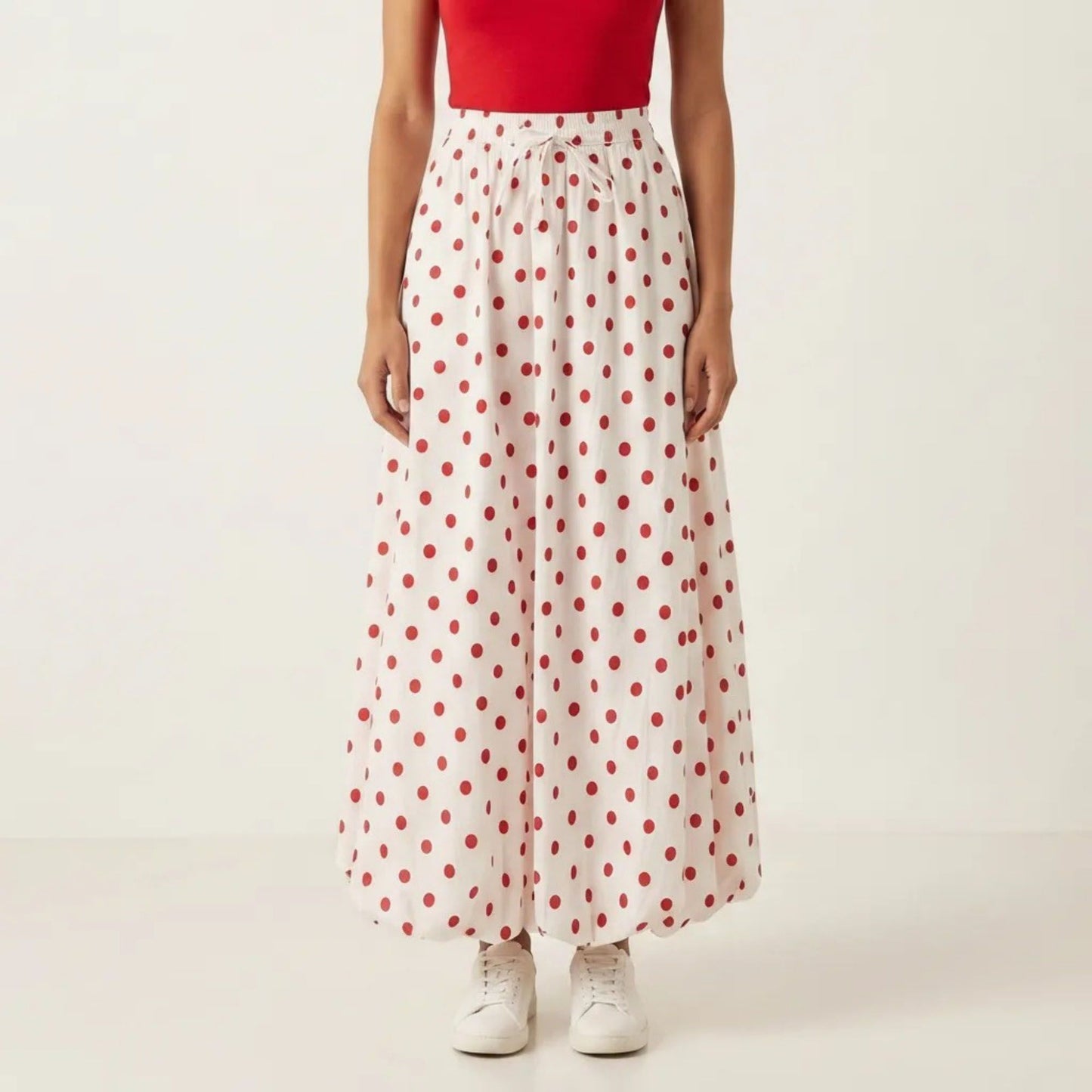 Polka Dot Maxi Skirt Elastic Waist Flowy A Line Long Casual Lightweight Skirt