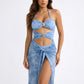 2-Piece Halter Cutout One Piece Swimsuit with Tie Front Wrap Skirt