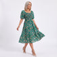 Floral Square Neck Smocked Bodice Tiered Midi Dress