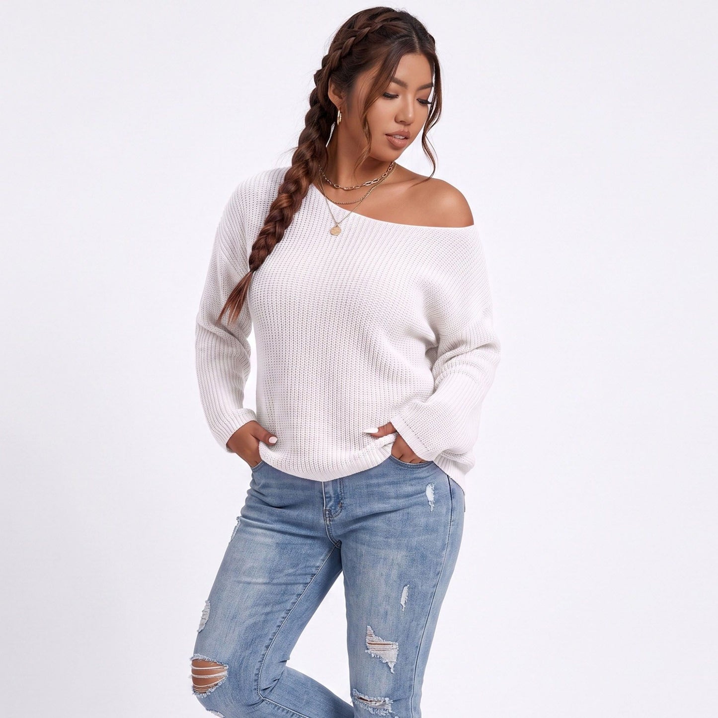 Plus Size Scoop Neck Relaxed Fit Knit Sweater