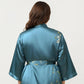 Plus Size Satin Floral Kimono Robe with Self Tie Belt Longline Open Front Lightweight Sleepwear