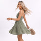 Halter Mini Dress Ruched Bodice Tiered Skirt Fit and Flare Dress