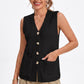 Button Front Sweater Vest V Neck Sleeveless Knit Pocket Top