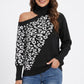 Leopard Print Cold Shoulder Turtleneck Sweater