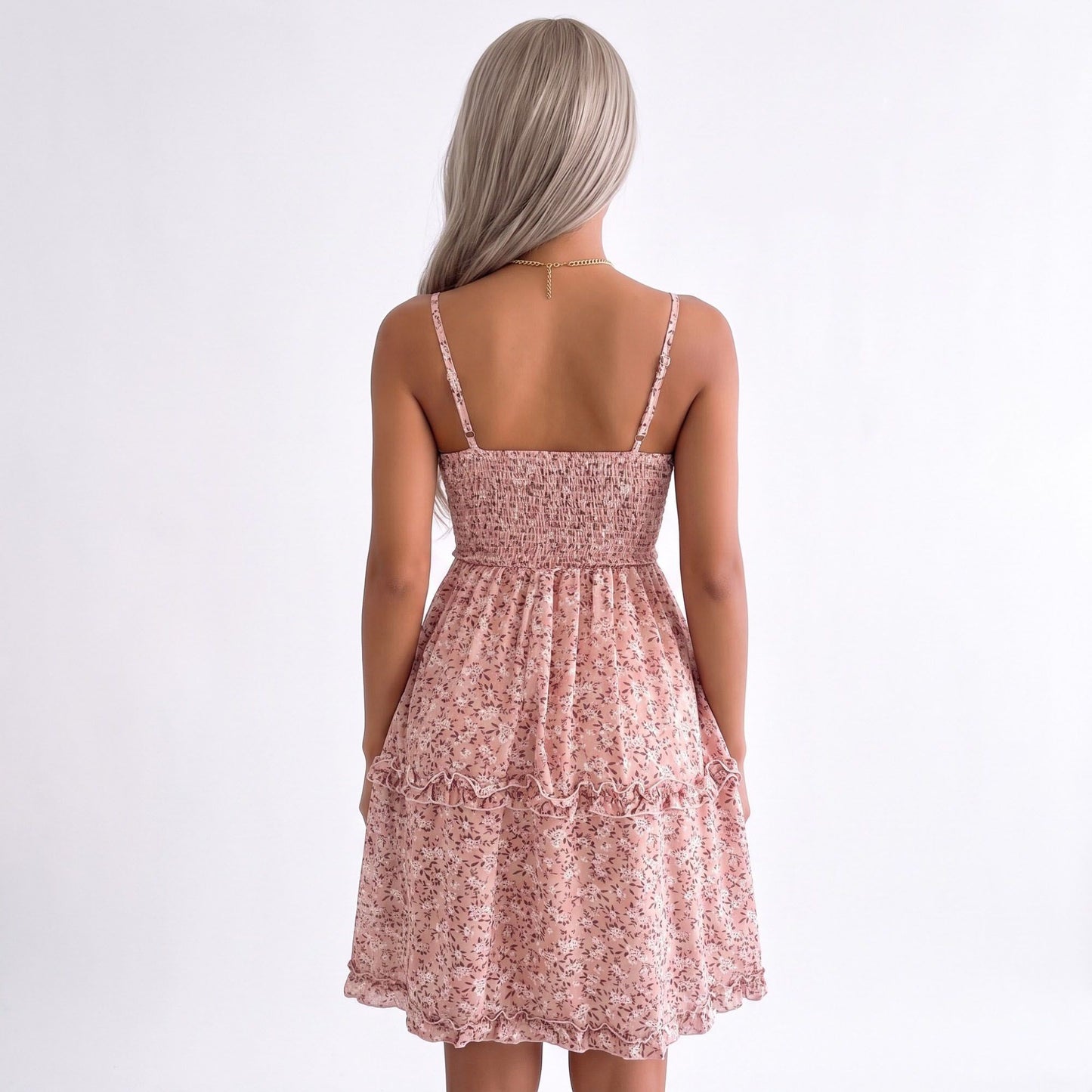 Floral Tie Front Cutout Smocked Ruffle Tiered Dress