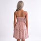 Floral Tie Front Cutout Smocked Ruffle Tiered Dress