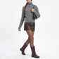 High-Neck Ribbed Button-Down Knit Cardigan Sweater