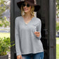 Long Sleeve V-Neck Waffle Knit Top with Chest Pocket