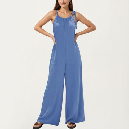 Tie Strap Wide Leg Jumpsuit with Soft Satin Finish