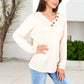 Waffle Knit Button-Accent Long Sleeve Top with V-Neck