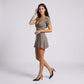 Short Sleeve Rib Knit Mini Dress with Button Front and Scoop Neck