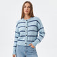 Striped Crewneck Button Front Knit Cardigan Sweater
